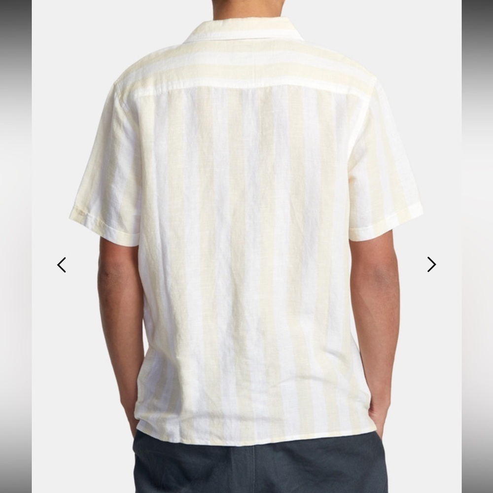 NWT! RVCA Love Stripe - Short Sleeve Pocket Shirt Yellow and White Striped Shirt - Picture 2 of 7
